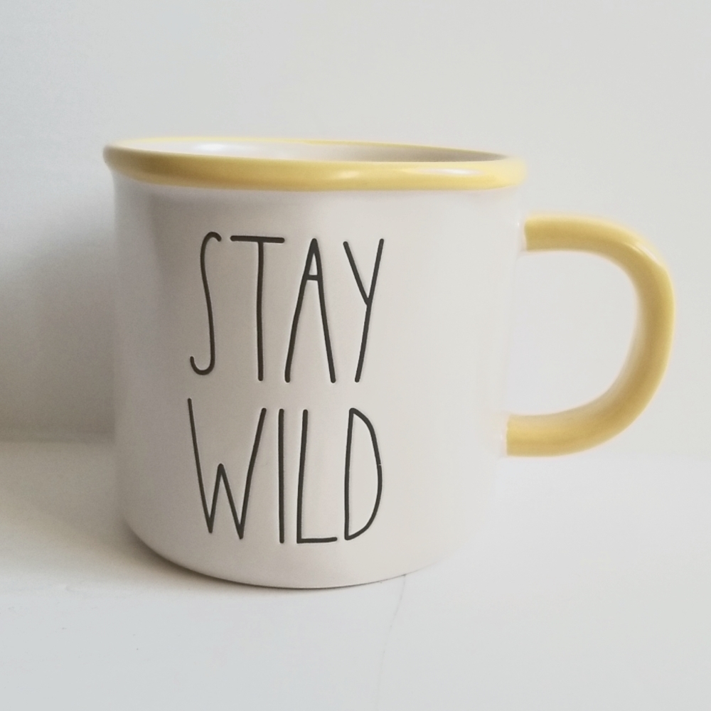 Rae Dunn Large coffee mug "Stay Wild" (yellow & bone white)  NWT